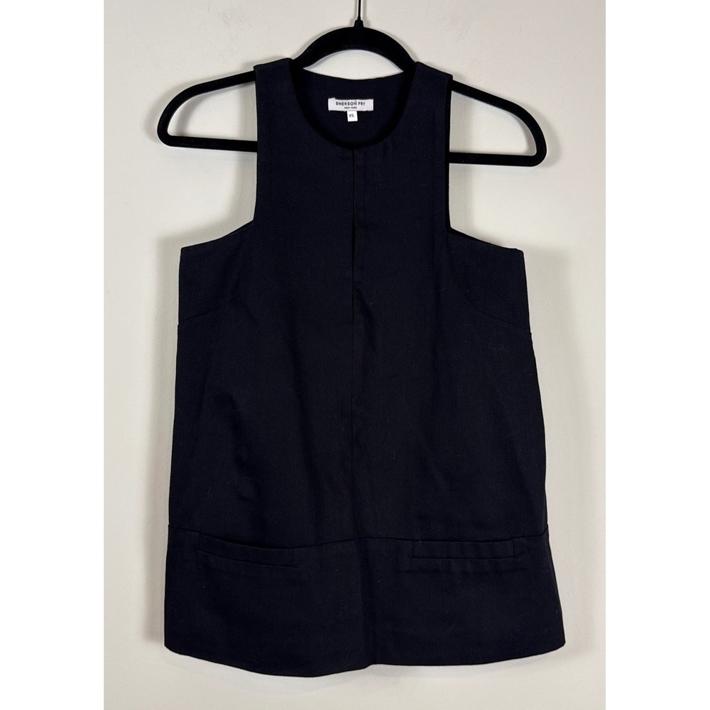 Emerson Fry New York Black Cotton Twill Sleeveless High Neck Shell Top XS Pocket